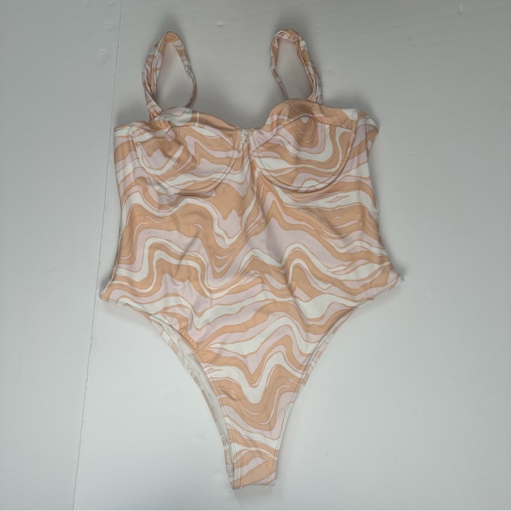 Abercrombie & Fitch Peach and White Swirl One-Piece Swimsuit